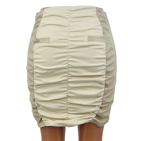 maniere de voir Beige Cream Ruched Vegan Leather Mini Skirt - Picture 6 of 16